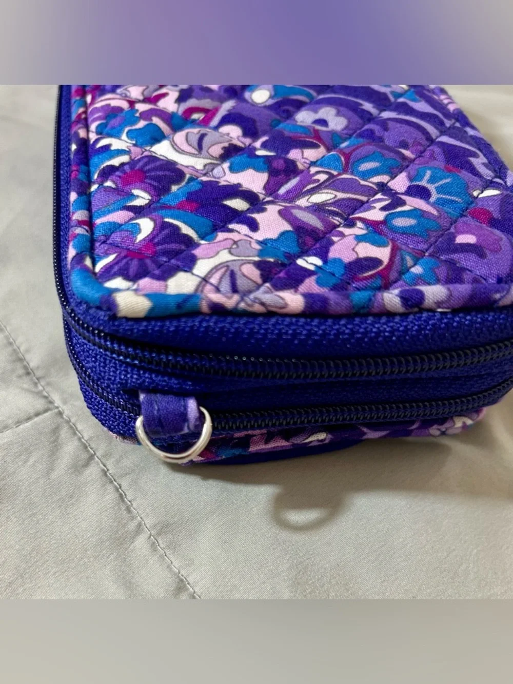 Vera Bradley Purple Regal Rosette Floral Quilted RFID Wallet Wristlet - Picture 7 of 12